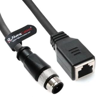 Imagem de Alvin's Cables Cabo Ethernet M12 D-Code 4 pinos macho para RJ45 fêmea para sensor de câmera industrial, cabo Cat6a de alta flexibilidade com soquete fêmea RJ45 para aplicação de automação 1 m