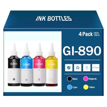 Imagem de Compatível com refil de tinta de reposição GI-890 Pacote múltiplo de tinta para Canon GI-890 GI-790 GI-190 G3800 G2800 G1000 G2000 G3000 G1400 G2400 G3400 G3810 G1810 G2810 Impressora, 4 cores - 1