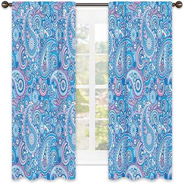 Imagem de Cortina blackout Paisley, estampa de design de arte paisley, cortinas blackout com absorção de som para decoração de sala de jantar/festa, L 132 x C 150 cm
