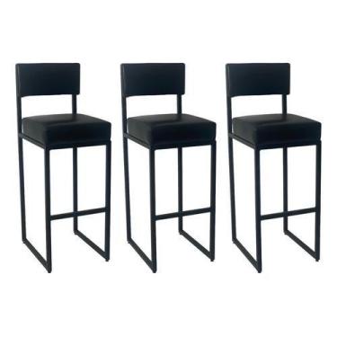 Imagem de Kit 3 Banqueta Banco Estilo Industrial Para Balcão Moderna preto - Alu