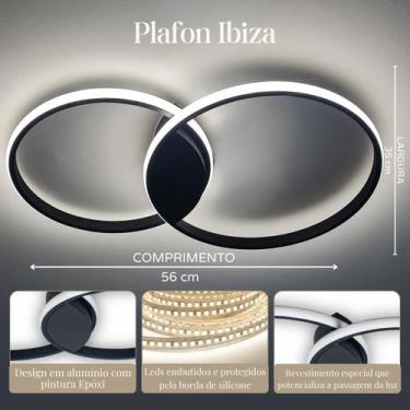 Imagem de Lustre plafon moderno em led black de Sobrepor com 2 aneis moderno e m