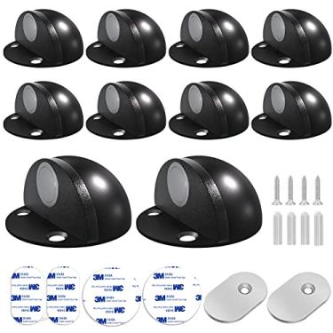 Imagem de Rolhas de porta magnéticas (pacote com 10), sem furadeiras, batentes magnéticos, autoadesivos, ímã de aço inoxidável, protetor de parede, suporte de trava de porta mantém a porta aberta, preta