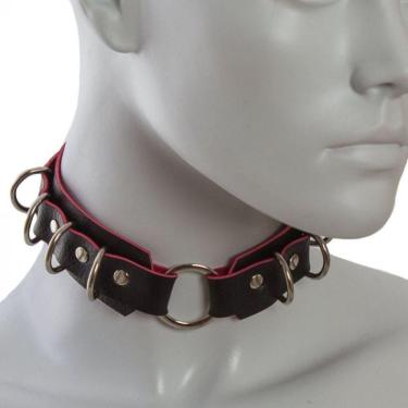 Imagem de Coleira Com Argolas Preta Com Fundo Vermelho - Coleção Fetiche Lovetoys - Transparente