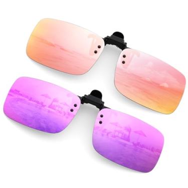Imagem de Hifot Pacote com 4 óculos de sol, lentes polarizadas ajustadas sobre óculos de grau, óculos de sol flip-up sem aro, Rosa e roxo, One Size
