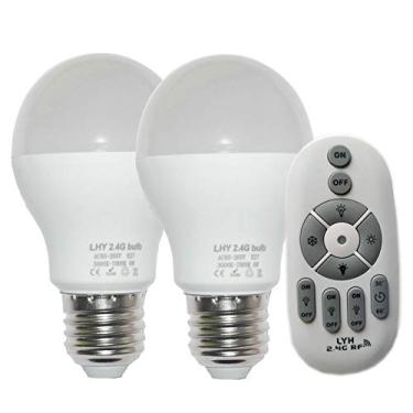 Imagem de Lâmpadas de LED inteligentes E27 de 6 W com controle remoto de 3 zonas sem fio de 2,4 GHz – Temperatura de cor ajustável (quente/frio) e brilho, pacote com 2 (2 lâmpadas + 1 controle remoto)