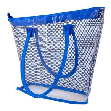 Imagem de Bolsa de Praia Transparente com Renda, 34x42x14cm, Plástico Resistente à Água, Azul