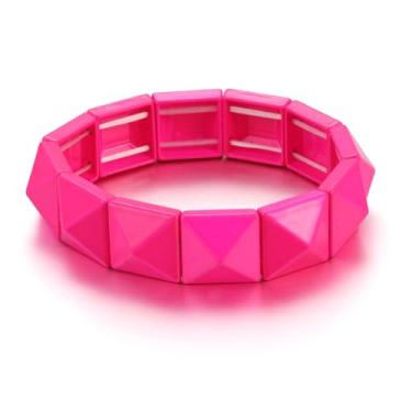Imagem de Xanight Pulseiras góticas quadradas pirâmide com rebites e espigas, pulseira feminina hip hop festa rock boho, joias punk elásticas, cores neon opcionais, Medium, Zinco, Sem Pedra Preciosa