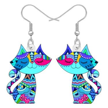 Imagem de DALANE Brincos pendentes de acrílico engraçados para mãe de gato, design geométrico, boêmio, joias exclusivas, presentes boêmios, para mulheres, amantes de gatos, animais de estimação, donos de