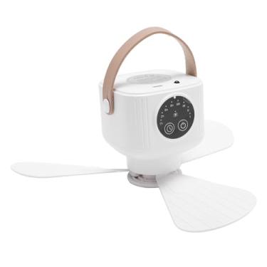 Imagem de Asixxsix Ventilador de teto com luz multifuncional, ventilador portátil com controlo remoto e caixa de aromaterapia, para campismo, exterior, quarto das crianças (Branco)