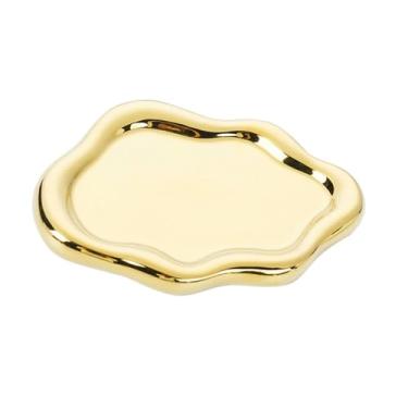 Imagem de Bandeja de armazenamento de joias requintadas simples e irregulares de cor sólida - bandeja de nuvem dourada