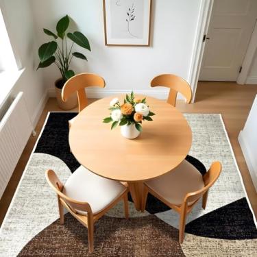 Imagem de 1 Tapete Belga Sala de Jantar Mesa Grande Es Mo 140 x 200 Vr (D6Mod Bege Preto Marrom Marfim - Moderno Manchado Abstrato)