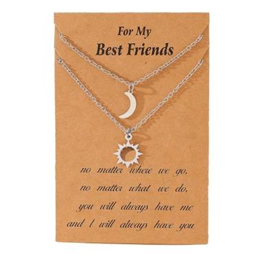 Imagem de LittleFathand Colar de sol e lua para amizade combinando melhores amigos, colar de aço inoxidável com pingente de lua e sol para presente de BFFJewelry, Zinco, Sem Pedra Preciosa