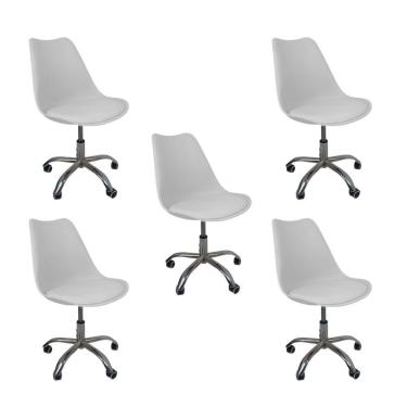 Imagem de Kit 5 Cadeiras Office Base Cromada Com Rodizio Giratória Saarinen Branco