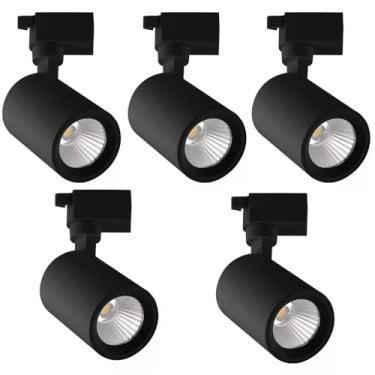 Imagem de Kit 5x Spot LED Preto 10W 4000K Branco Neutro Bivolt Para Trilho Eletrificado