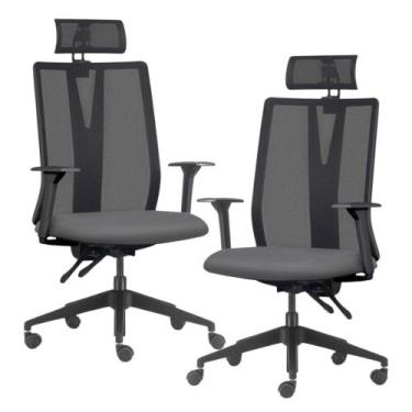 Imagem de Kit 2 Cadeiras Escritório Giratória Presidente Flow F02 Base Preta Cre