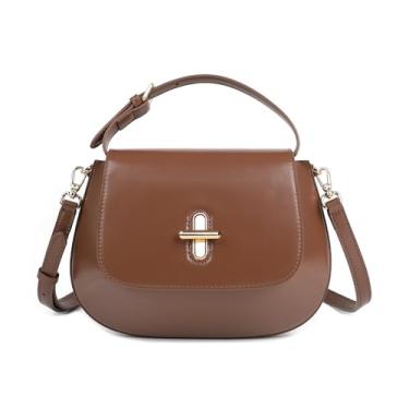 Imagem de MoreFarther Bolsas transversais de couro genuíno para mulheres, bolsas estruturadas bolsa transversal de couro, Caramel, Elegante