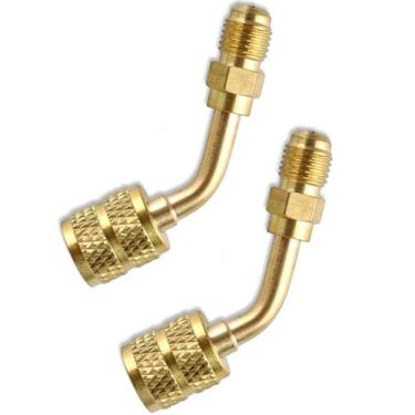 Imagem de WenTigDY 2 peças, ângulo de 45°, adaptador R410a mini adaptador dividido, HVAC de 5/16 a 1/4 para conectores de ar condicionado e mangueira, ferramentas HVAC para refrigerante R410a