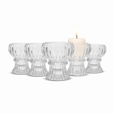 Imagem de kit 4 porta suporte casti�al velas mesa enfeite vidro luxo sextavado lembrancinha festa decorativo sextavado rechaud redondo presente lembrancinha festa jantar romantico