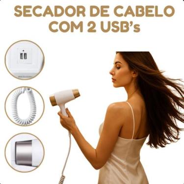 Imagem de Secador 110V de Cabelo Branco Compacto, Quente e Frio para Hotéis e Ba