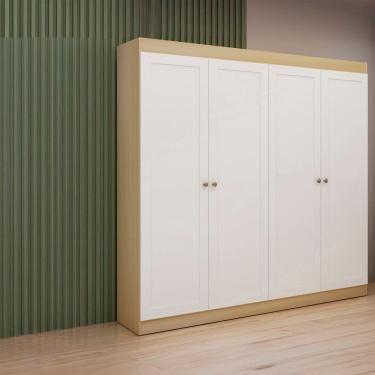 Imagem de Guarda-Roupa Casal Genialflex Europa Ele & Ela, 4 Portas, 2 Gavetas e 4 Prateleiras 198cm de largura – Savana/Branco