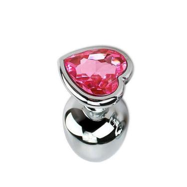 Imagem de Plug Anal Aço Inoxidável Tam.g Joia Formato Coração Rosa