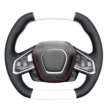 Imagem de MEWANT Capa de volante Alcanatra com costura à mão para Chevrolet (Chevy) Corvette C8 2020-2024 Acessórios de volante para Chevrolet
