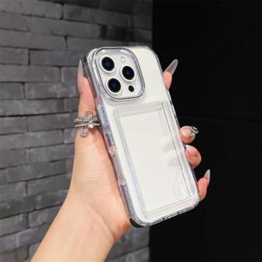 Imagem de HPQWN Capa de acrílico transparente com contraste de cores e porta-cartões de luxo para iPhone 16 Plus (para iPhone 16 Plus/preto)
