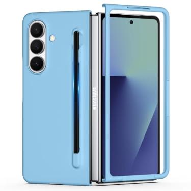 Imagem de YSLBWLE Capa para Samsung Galaxy Z Fold 7 com caneta S, capa de telefone fina e de proteção de nível militar, capa protetora à prova de choque PC rígido (azul claro) 30-zfold7-07