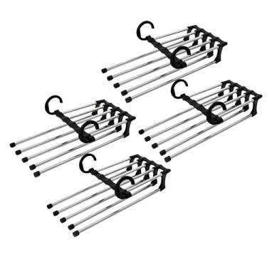 Imagem de Kit 4 Cabide Multifuncional 5 Divisórias Retrátil Inox – Organizador Vertical Horizontal que Economiza Espaço no Guarda-Roupa – Ideal para Calças, Bermudas, Saias, Gravatas
