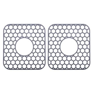 Imagem de 2uds Protetores Pia para Cozinha, 31,6x29,3cm Resistente Calor Tapete Pia Silicone Almofadas Dreno Colméia Lavável Lava-Louças para Fundo Porcelana & Aço Inoxidável (Cinza)