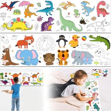 Imagem de Rolo de desenho infantil, rolo de papel de colorir para crianças, rolo de papel de desenho de pintura DIY, rolo de papel de desenho adesivo, brinquedos educativos para crianças de 300 x 30 cm (animal