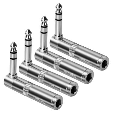 Imagem de Adaptador de extensão de áudio TRS de 90 graus 1/10.2 cm, pacote com 4, ângulo reto de 6,35 mm, TRS, estéreo, macho para fêmea, conector em forma de L para alto-falante, guitarra, cabos de microfone