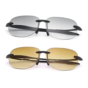 Imagem de YIMI Óculos de leitura bifocais anti-luz azul/UV400 óculos de sol para leitura distante e próxima, uso duplo para homens e mulheres, óculos vintage - 2 pacotes, Preto e marrom, One Size