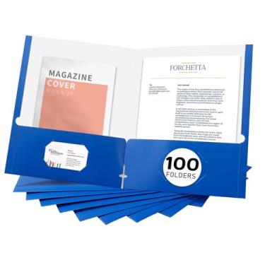 Imagem de Zzrywuty Pastas de arquivo com bolsos, tamanho carta, pacote com 100 pastas de papel com compartimento para cartão, duas pastas de bolso para estudantes, empresários, trabalhadores domésticos e de