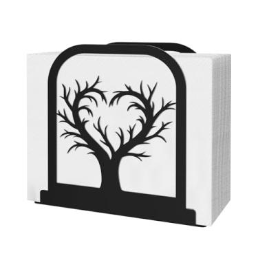 Imagem de Porta-guardanapos para mesa, porta-guardanapos de árvore em forma de coração, dispensador de guardanapos de metal preto, ampla abertura e fácil de levar, com tapete antiderrapante, adequado para