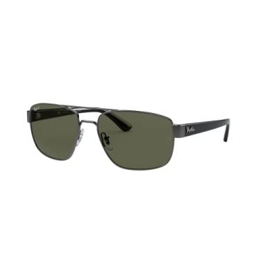 Imagem de Ray-Ban Óculos De Sol Retangulares Metal Rb3663, Verde Gunmetal/Polarizado G-15, 60 Mm