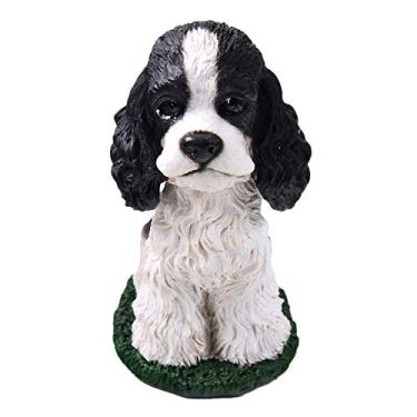 Imagem de Animal Den Cocker Spaniel boneco de cachorro preto e branco que balança a cabeça para carro, acessório divertido de mesa