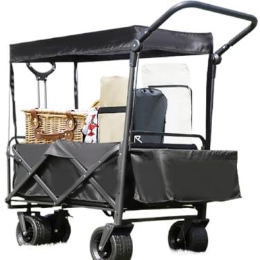 Imagem de Carrinho dobrável de roda universal de 360 °, carrinho de praia de jardim ao ar livre com dossel removível adequado para barracas de camping, compras de jardim, etc (8 polegadas)