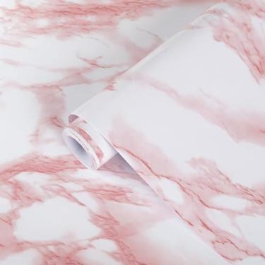 Imagem de LXCREAT Papel de contato de mármore rosa para bancadas, papel de parede para descascar e colar de flor 30 cm x 198 cm