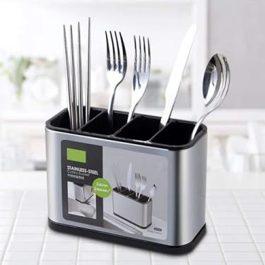 Imagem de Escorredor Porta Talheres Inox Organizador de Pia Compacto Durável Que Não Enferruja Cozinha
