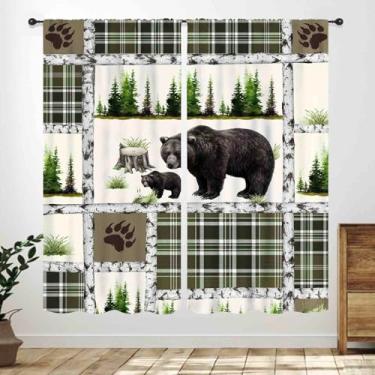 Imagem de Cortinas rústicas para chalé, retrô, casa de fazenda, urso, floresta, animais selvagens, caça, vintage, estilo rural, floresta, animal, cozinha, quarto, sala de estar, cortinas de janela verde