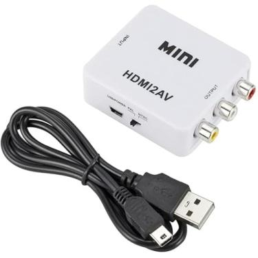 Imagem de BUBUCAM Adaptador conversor HDMI para AV 1080P, HDMI para 3RCA, adaptador 3RCA CVBS de vídeo composto HDMI para AV com cabo de carregamento USB para TV, DVD, PAL, PS3, NTSC(branco)