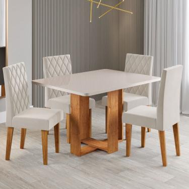 Imagem de Mesa de Jantar 4 Lugares Afrodite com Vidro Marrom/Off White/Veludo Pastel - Viero Móveis