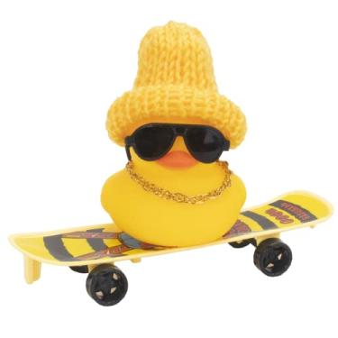 Imagem de wonuu Ornamento de pato de carro de borracha para decoração de painel de carro para painel de carro acessórios de decoração com mini chapéu, colar, óculos de sol, cadeira ou skate