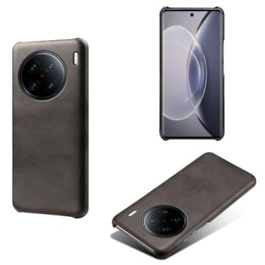 Imagem de Capa para vivo X90 Pro+,Proteção contra quedas,Casca de volta de cor sólida simples,Design de couro de imitação de plástico-Black