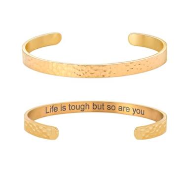 Imagem de Pulseira feminina com versículo da Bíblia inspiradora martelada banhada a ouro 18 K, presente de joia de fé cristã, ajustável, não mancha, Medium, Aço inoxidável, Sem Pedra Preciosa