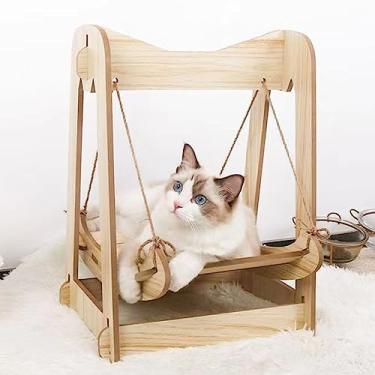 Imagem de Zhjvihx Hammock de Balanço de Gato de Madeira, Base Robusta de Base Estável de Instalação Rápida Cama de Rede de Gatos Segura para Suprimentos para Animais de Estimação para Gatinho
