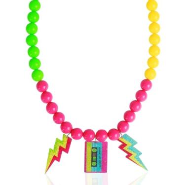 Imagem de LANWLOSI Colar feminino neon dos anos 80 com pingente de fita de relâmpago colorido, gargantilha grossa com contas neon para festa brilhante dos anos 80, acessórios de fantasia para ela, Acrílico, Sem