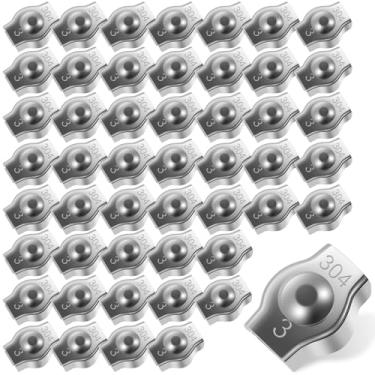 Imagem de ZJMCAJY 50 peças clipe de corda de aço inoxidável braçadeira de cabo de aço inoxidável M3 simples parafuso único braçadeira de corda de fio à prova de ferrugem grampo de cabo para corda de fio de 1/8