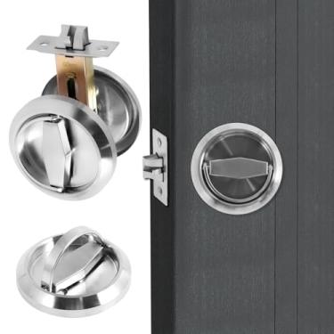 Imagem de Fechadura de porta redonda embutida, puxador de porta de copo embutido em aço inoxidável 304 sem chave, puxador de porta embutido redondo para banheiro, quarto (prata)